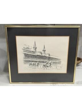 Signed Tony Oswald framed HORSE RACING ChurchillDowns